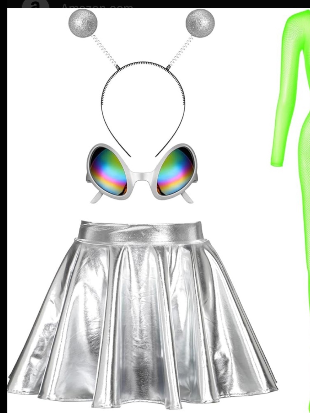 Holographic Silver Skater Skirt with Party Goggles